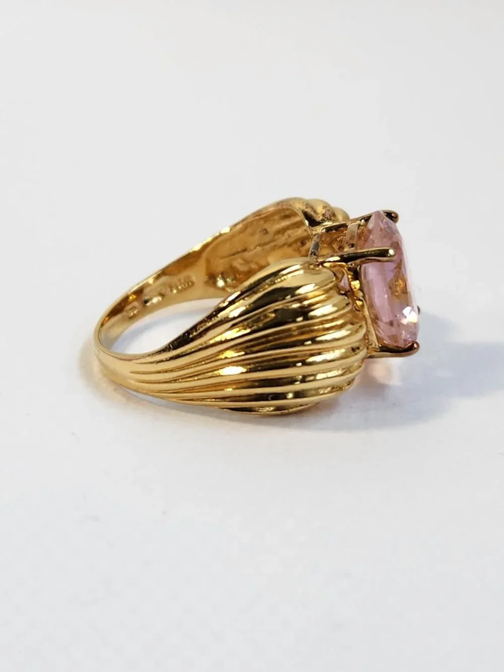 VTG Signed Pink Gold Vermeil 18K/925 Ribbed Cocktail Ring Sz7 - Picture 3 of 10